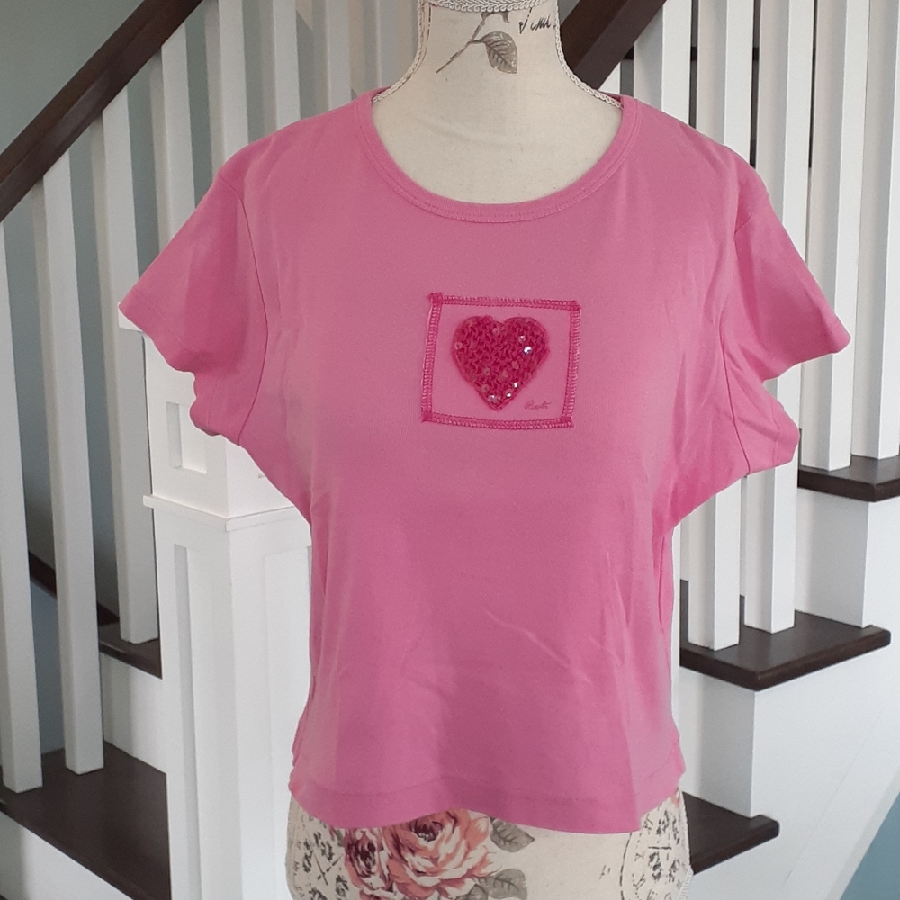 % Pink Roots Tee shirt with embellished heart